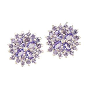 Colleen Lopez Sterling Silver Tanzanite Flower Stud Earrings